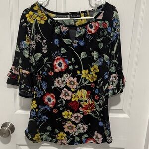 New York & Company Black Floral Blouse